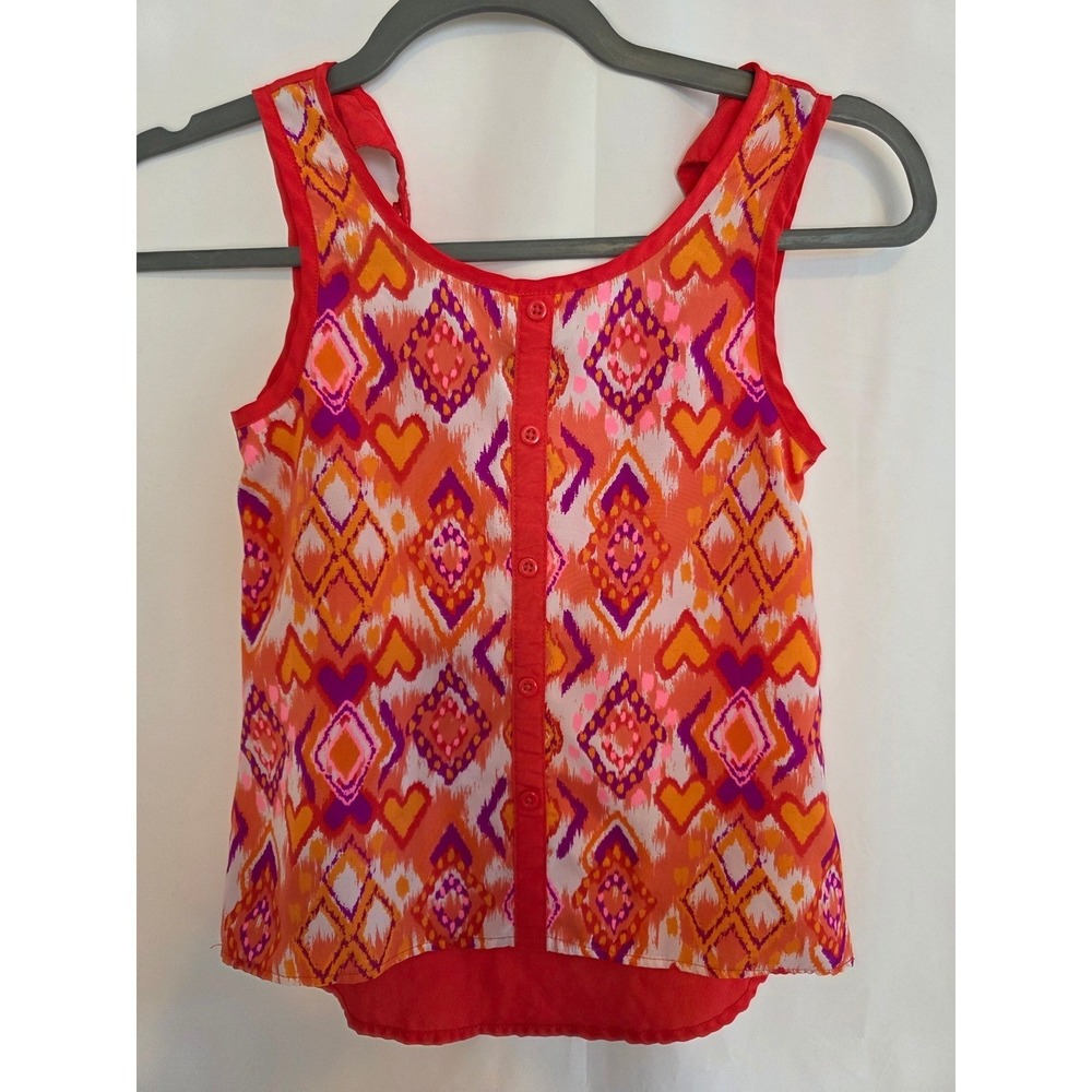 Jordache Girls Tribal Print Button Front Tank Top Orange Pink Purple S CH 6 6X